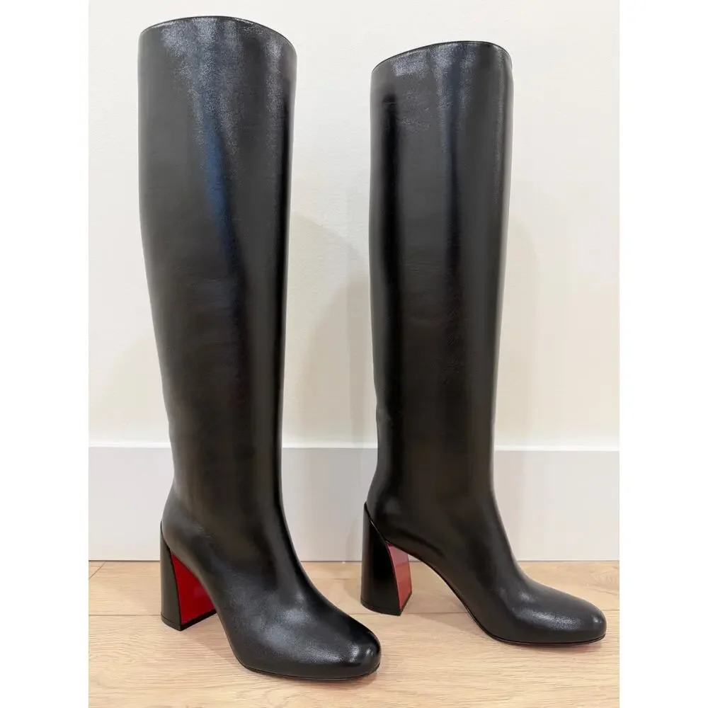 Christian Louboutin Janitta 85 Black Leather Knee High Block Heel Boot 40 - Picture 11 of 16